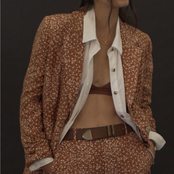 Free People Womens Maggie Linen BLAZER Shop Toffee Sz : 2 - Picture 1 of 16